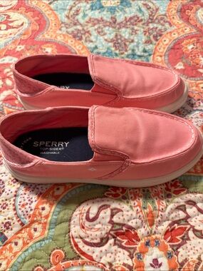 Sperry Coral Pink Canvas Slip-On Flats